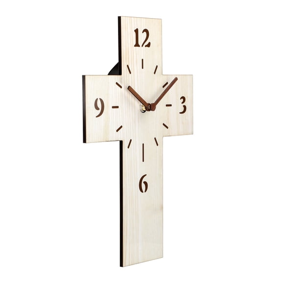 Silent Wooden Cross Wall Clock - Battery-Powered, Irregular Shape for Home Decor Cross Clock