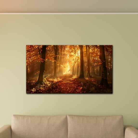 Silent Woods- a forest of golden light spilling down a path (24 "x36" customizable) by Genie's Poems - Print Wall Art Work Home Decor
