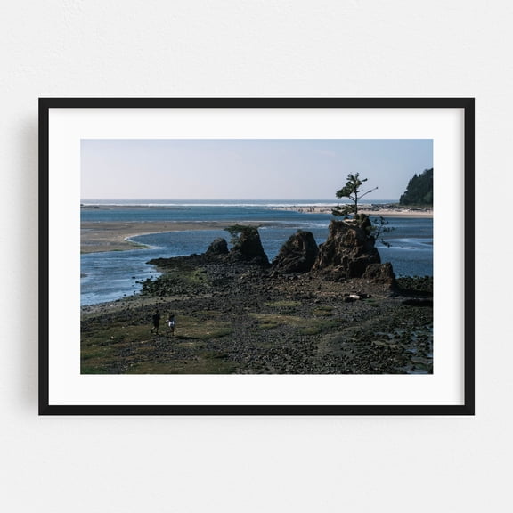 Siletz Bay Pursuit - Siletz Bay Oregon Photography Seascape Coast Nature Landscape Beach Scenic Wilderness Black Framed Wall Art Print 5 x 7 inches