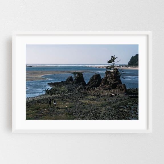 Siletz Bay Pursuit - Siletz Bay Oregon Photography Seascape Coast Nature Landscape Beach Scenic Wilderness White Framed Wall Art Print 5 x 7 inches