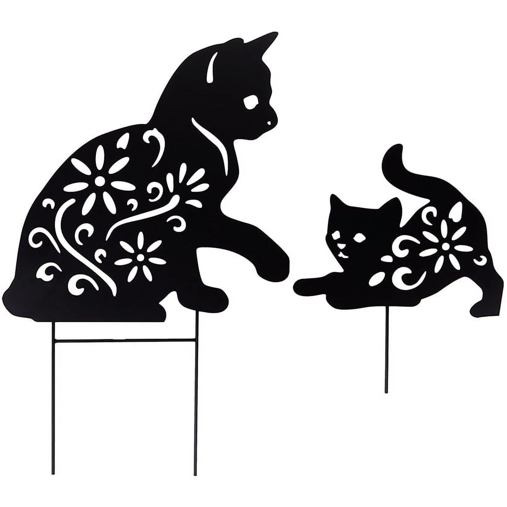 Black Metal Silhouette Cat and Kitten Garden Stakes