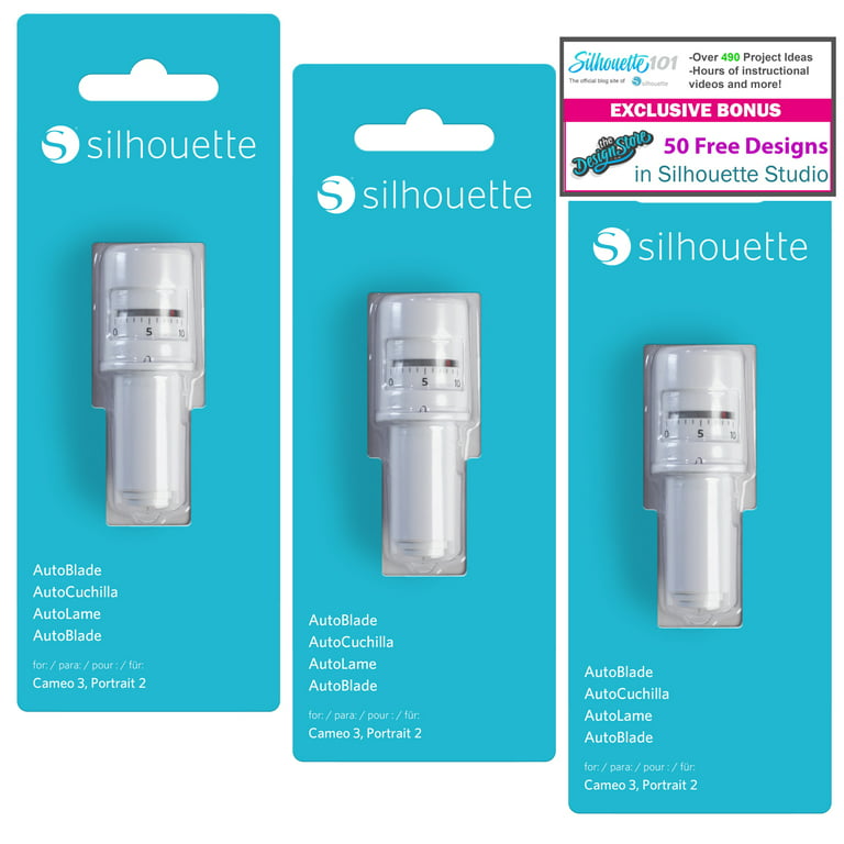 Silhouette Autoblade 3 Pack Replacement Blades for Cameo 3 and Portrait 2-  50 Free Designs 