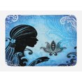 thumbnail image 1 of Silhouette Bath Mat, Girl with Zentangle Lotus, Plush Bathroom Decor Mat with Non Slip Backing, 29.5" X 17.5", Grey Sky Blue, by Ambesonne, 1 of 2