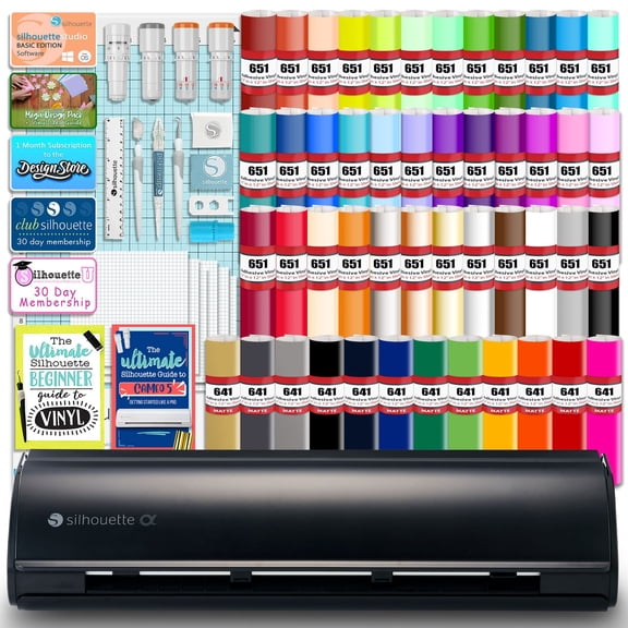 Silhouette Black Cameo 5 Alpha w/ 64 Oracal Vinyl Sheets, Blades, Tools, Guides