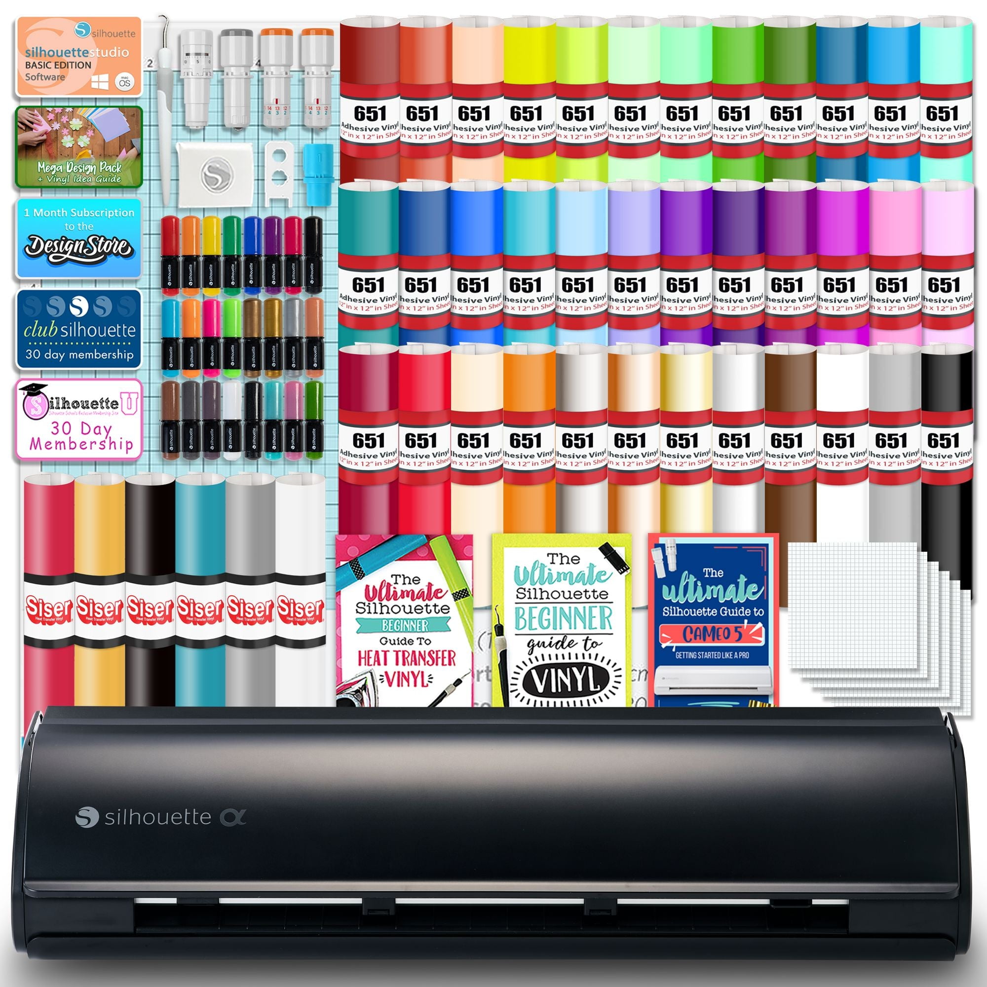 Silhouette Black Cameo 5 Alpha w/ Advanced Blade Pack, 38 Oracal Sheets, HTV