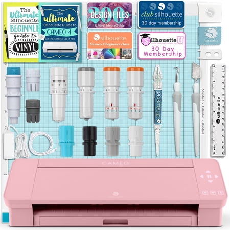 Silhouette Blush Pink Cameo 4 w/ Blade & Tool Pack, Pen Holder, Guides, Designs