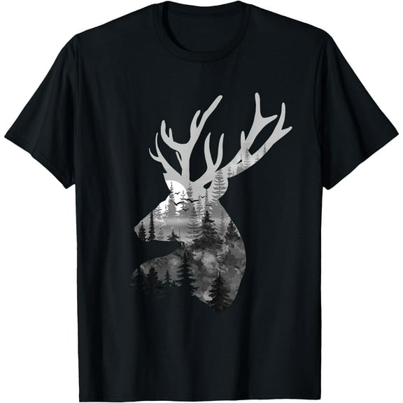 Silhouette Buck Deer Artwork - Forest Wildlife Animal Lover Unisex T-Shirt for Men Women Kids Toddler,Black Color,Size 3T
