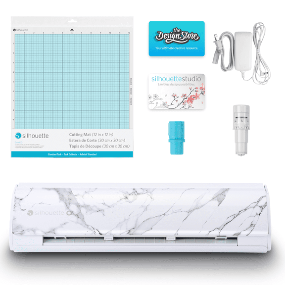 Silhouette America Cameo 5 Alpha (α) - Smart Cutting Machine for Print & Cut - Quiet Operation with AutoBlade, Studio Software, Cutting Mat, Vinyl, Paper & Fabric Compatible - Bianco Carrara