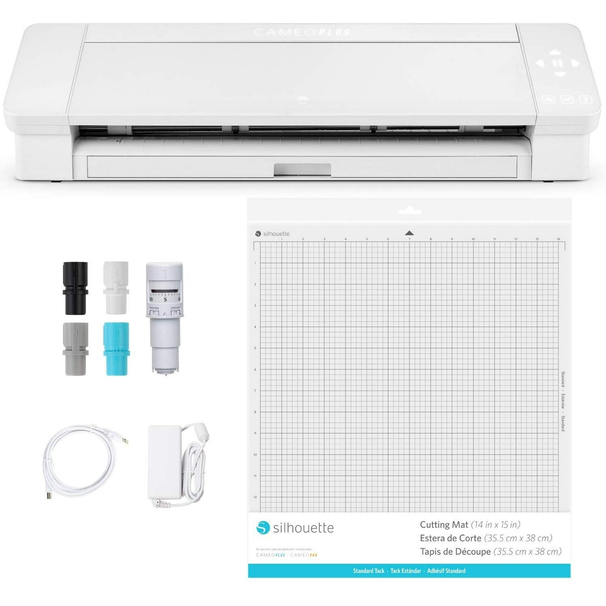 Silhouette Cameo 4 Plus Electronic Cutter, White - Cutting Mat, Power Cords, Built in Roll Feeder, Silhouette Studio Software