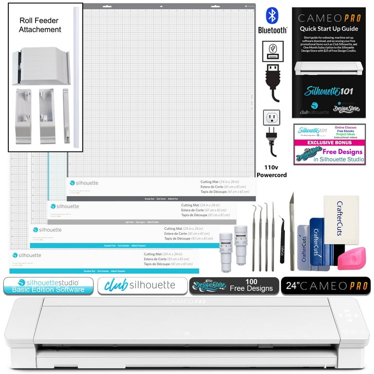 Silhouette Cameo 4 Pro Electronic Crafting Bundle with 4 Mats, 2  Autoblades, Deluxe Vinyl Tool Kit, and Guide - Walmart.com