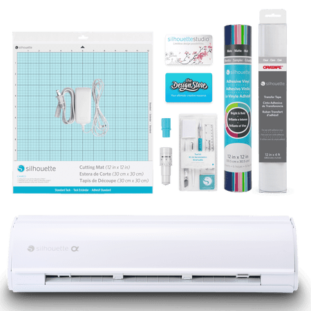 Silhouette Cameo 5a (Alpha) Cutting Machine (Classic White) Basic Bundle with Vinyl, Transfer Tape, Tools, Cutting Mat, Designs & Software