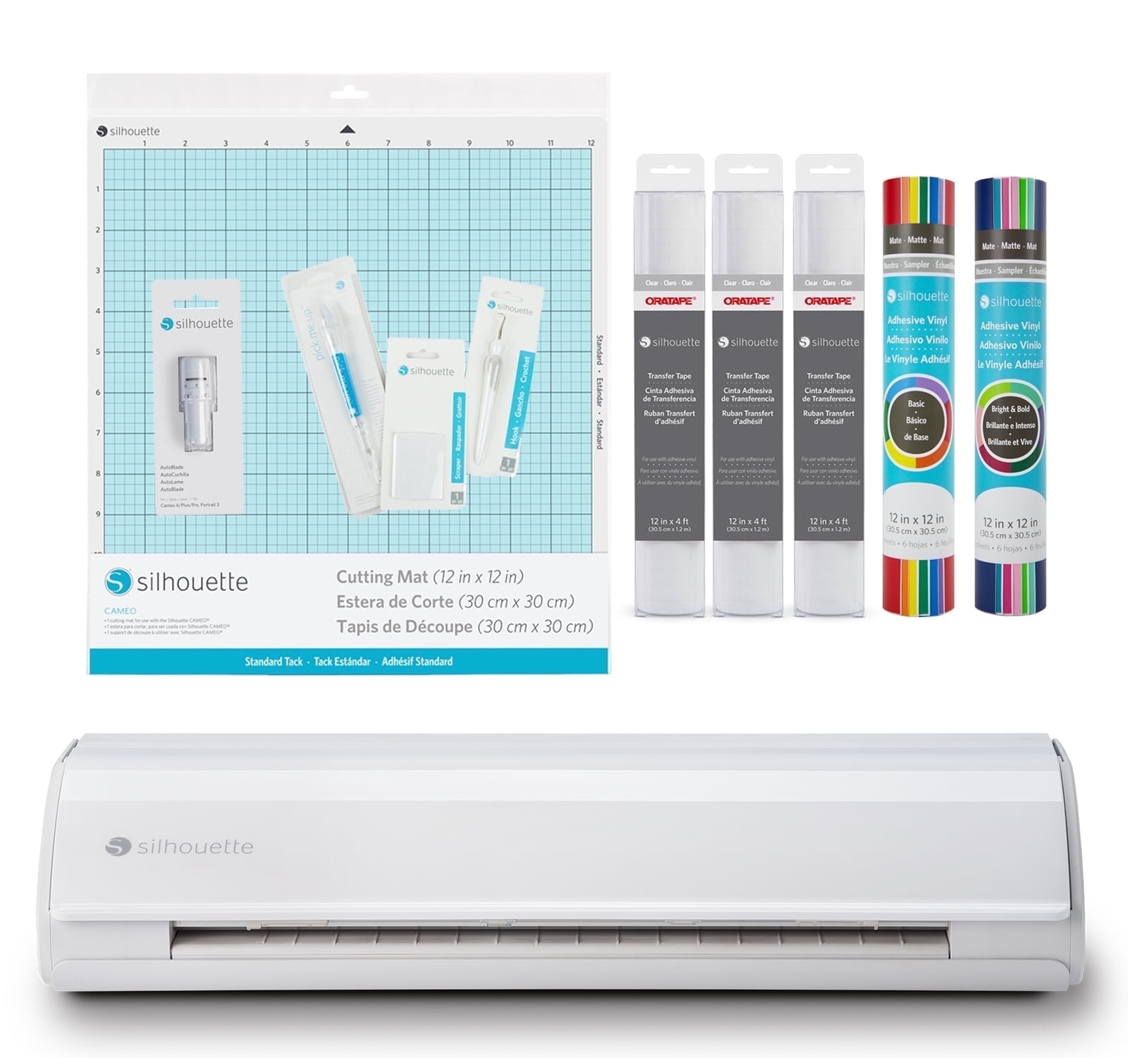 Silhouette Cameo 5 Cutting Machine (White) Vinyl Bundle with Tools, Transfer Tape, Mats, Designs & Software