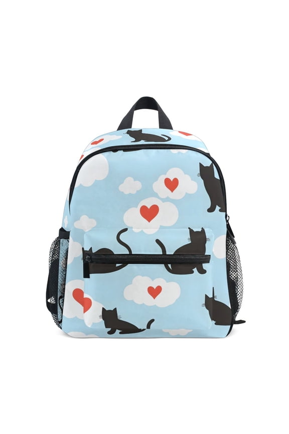 Silhouette Cats Pattern Mini Backpack Cute Small Backpack with Chest Strap and Whistle Ages 3-8