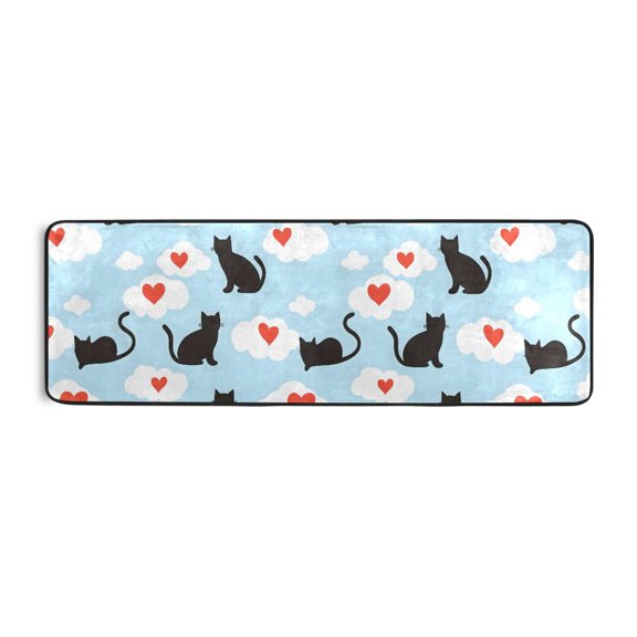 Silhouette Cats Pattern Runner Rug 24x72 Inch Cushioned Non Slip Soft Absorbent Floor Mat