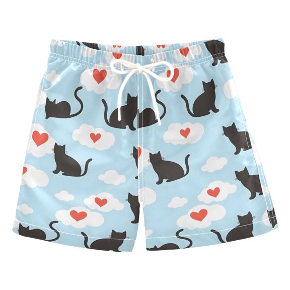 Silhouette Cats Pattern Swim Trunks Quick Dry Beach Pool Board Shorts Lightweight Stylish Print Sizes 2T to XL