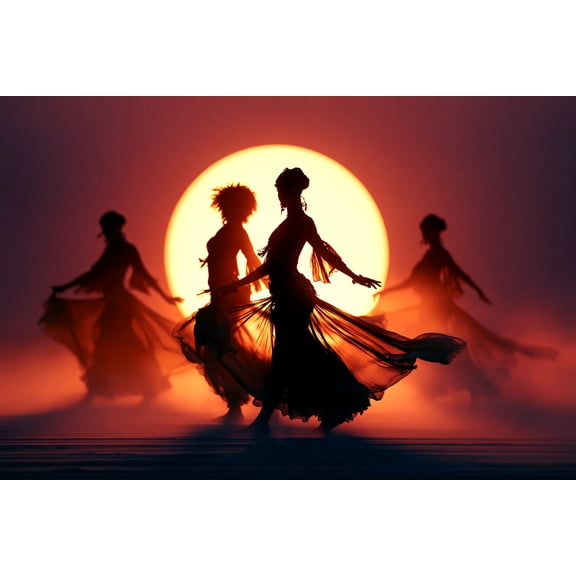 Silhouette Dancers Sunset Poster - Dramatic Motion & Golden Hour | Gift Ideas 【Rolled Canvas】