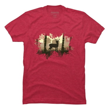 Silhouette Deer In The Wildlife Mens Red Heather Graphic Tee - Design By Humans  3XL