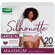 Silhouette Depend Incontinence & Postpartum Underwear for Women, Maximum Absorbency, Large & Extra-Large, Pink, 20 Count