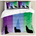 thumbnail image 1 of Silhouette Duvet Cover Set King Size, Wolf at Night Howling Full Moon Tree Shades, Decorative 3 Piece Bedding Set with 2 Pillow Shams, Sea Green Blue Violet Sea Blue Charcoal Grey, by Ambesonne, 1 of 3
