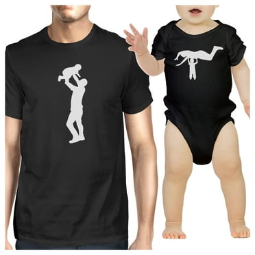 Silhouette Father Child Funny Dad Baby Boy Matching Shirts Black