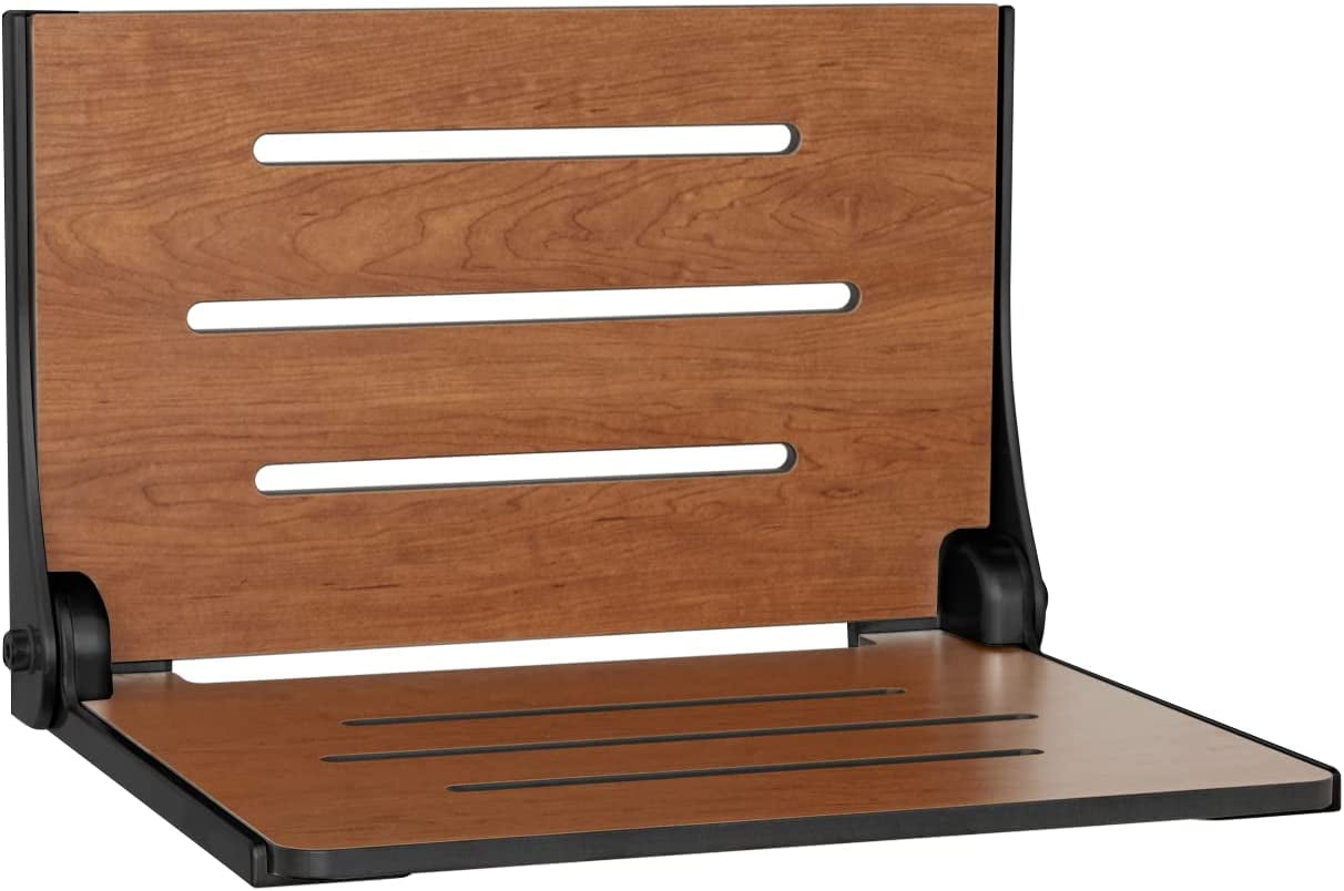 Silhouette Rustic Teak Folding Shower Seat with Silver Frame