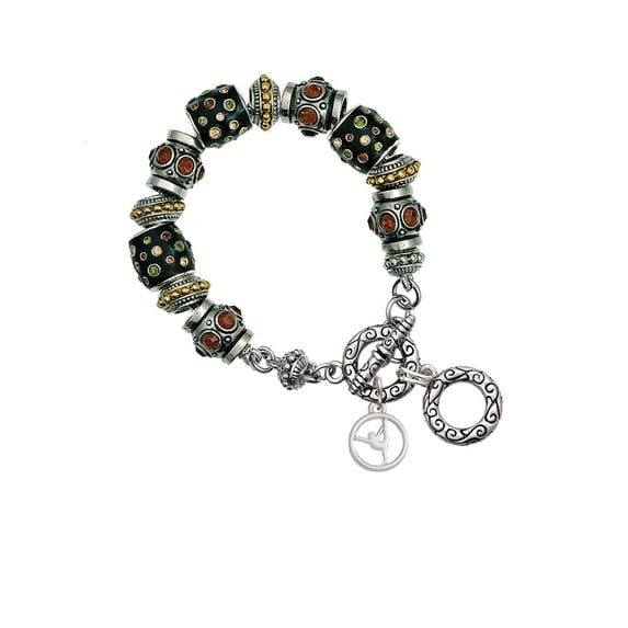 Silhouette Gymnast Disc - Raised Leg Split Fall Crystal Bead Charm Bracelet