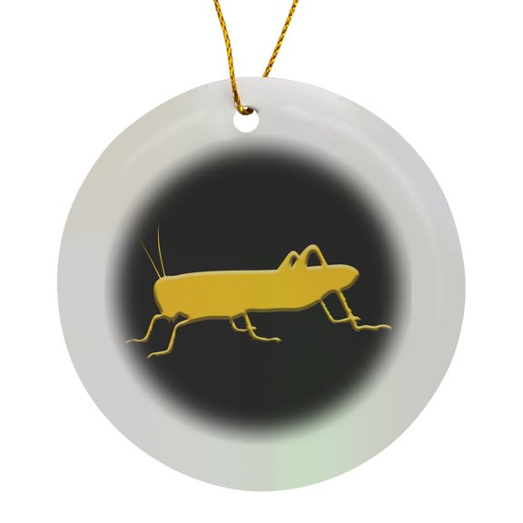 3drose, Silhouette Image of a Cricket or Grasshopper Insect. Yellow on Black, Circle Porcelain Ornament