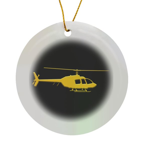 3drose, Silhouette Image of a Helicopter. Business Flight. Yellow on Black, Circle Porcelain Ornament