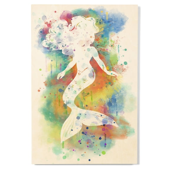 Silhouette Mermaid, White Birch Wood Wall Sign (12x18 Rustic Home Decor, Ready to Hang Art)