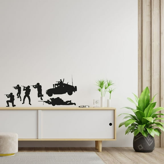 Silhouette Military Shadow Swat Team Army Men Soldier Wall Sticker Art Decal for Boys Girls Room Rooms Bedroom Playroom Kid House Home Decor Stickers Walls Art Vinyl Decoration Size (6x10 inch)