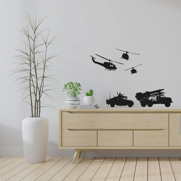 Silhouette Military Vehicle Swat Team Army Men Soldier Wall Sticker Art Decal for Girls Boys Room Rooms Playroom Bedroom Gym House Home Decor Stickers Walls Art Vinyl [Style 2] Size (18x20 inch)