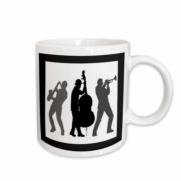 3drose, Silhouette of 3 Musicians Playing Instruments.jpg, 11oz Mug