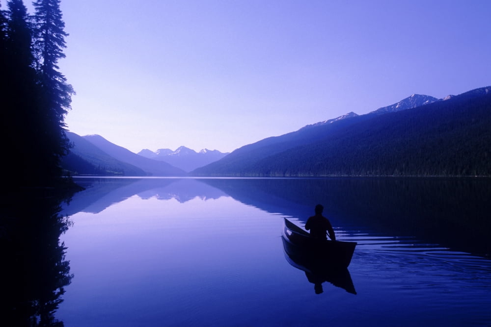 Silhouette Of A Canoeist At Sunrise Isaac Lake Bowron Lake Provincial Park Bc Canvas Art - Josh McCulloch Design Pics (18 x 12)