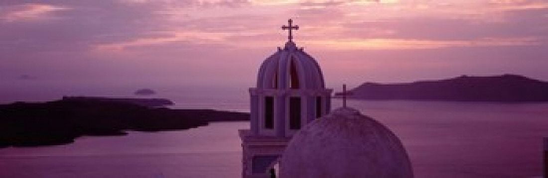 Silhouette Of A Church Santorini Church Greece Canvas Art - Panoramic Images (18 x 6)