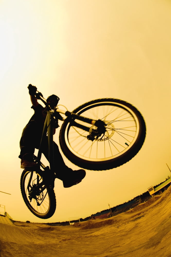 Silhouette Of A Cyclist Against A Yellow Sky Canvas Art - Corey Hochachka Design Pics (11 x 17)