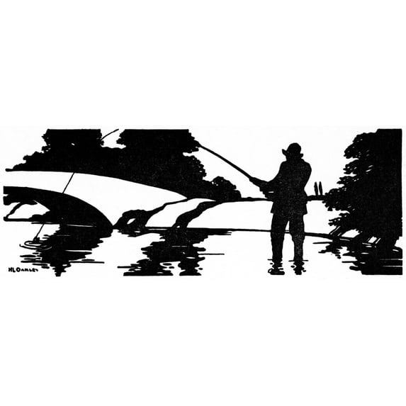 Silhouette Of A Man Fishing In A River Poster Print By ®H L Oakley Mary Evans (24 X 18)