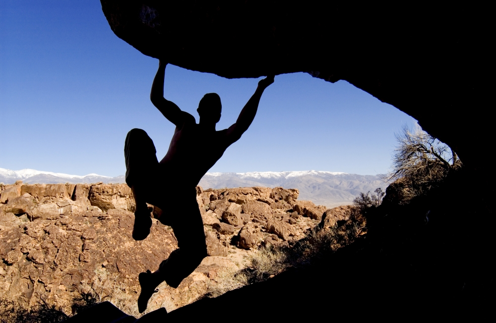 Silhouette Of A Rock Climber Canvas Art - Josh McCulloch Design Pics (36 x 24)