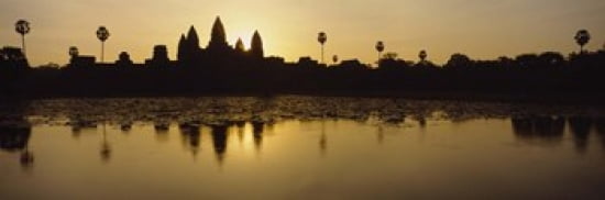 Silhouette Of A Temple At Sunrise Angkor Wat Cambodia Canvas Art - Panoramic Images (36 x 12)