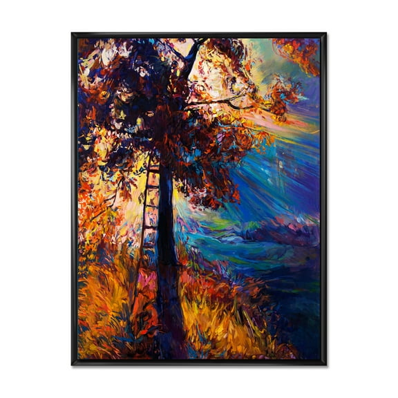Silhouette Of Autumn Tree In The Sunset Glow 16 in x 32 in Framed Painting Canvas Art Print, by Designart