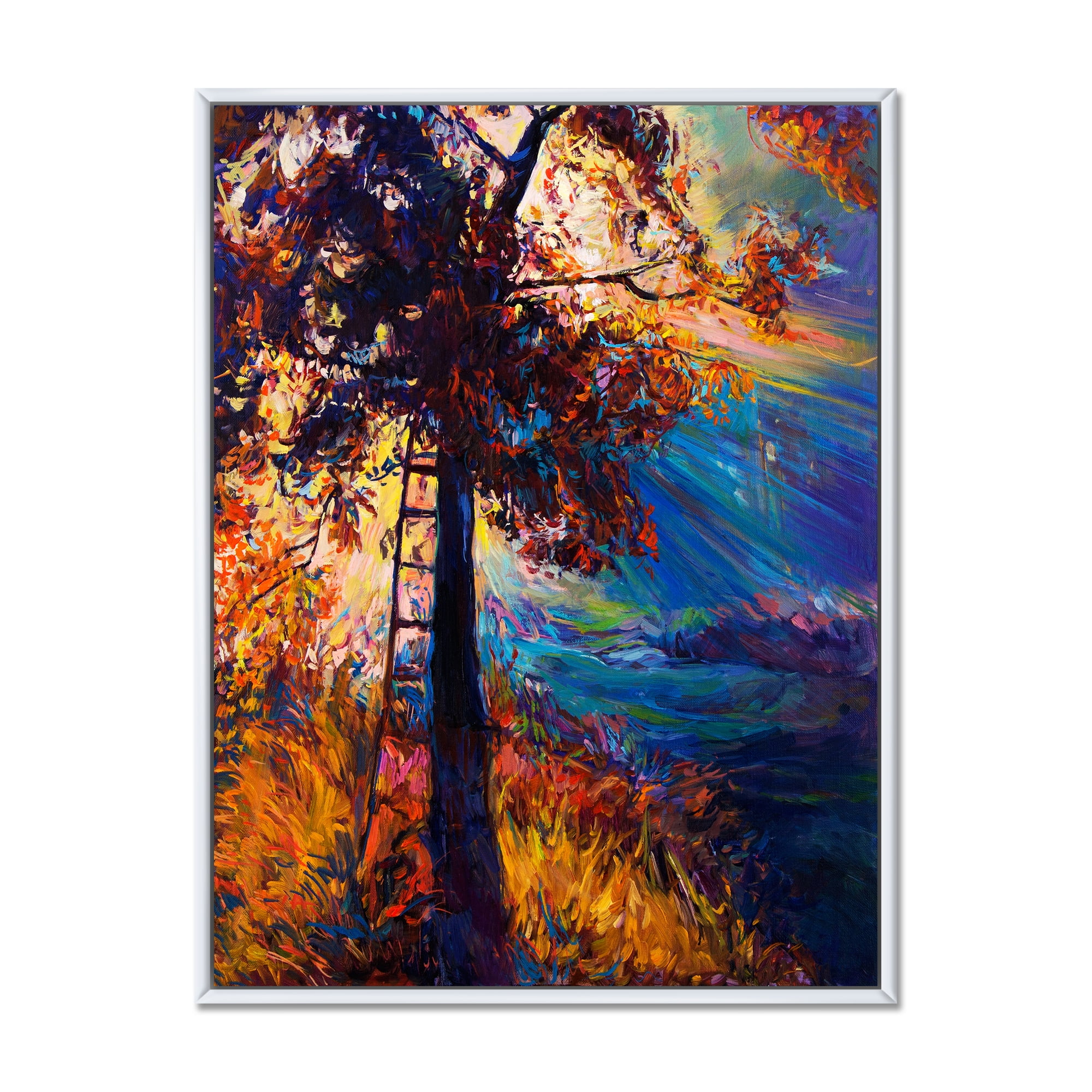 Silhouette Of Autumn Tree In The Sunset Glow 24 in x 32 in Framed Painting Canvas Art Print, by Designart