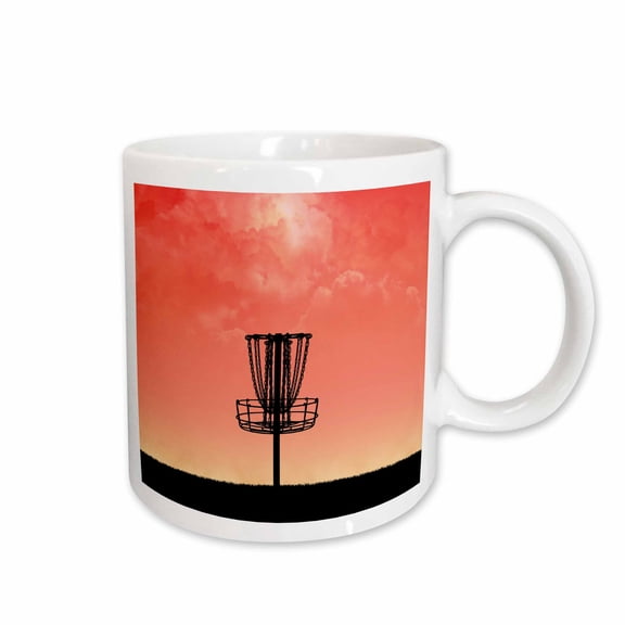 3drose, Silhouette of Disc Golf Basket with Orange Colored Sky and Clouds, 11oz Mug
