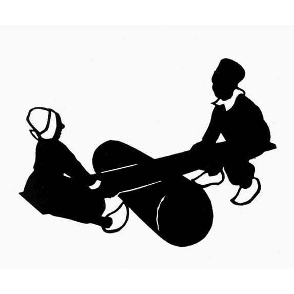 Silhouette Of Dutch Children On A Seesaw Poster Print By ®H L Oakley Mary Evans (36 X 24)