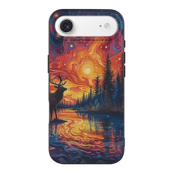Silhouette Of Hunting Elk Deer Psychedelic Black TPU Case for iPhone 17 Air Slim Shockproof Protective Phone Cover