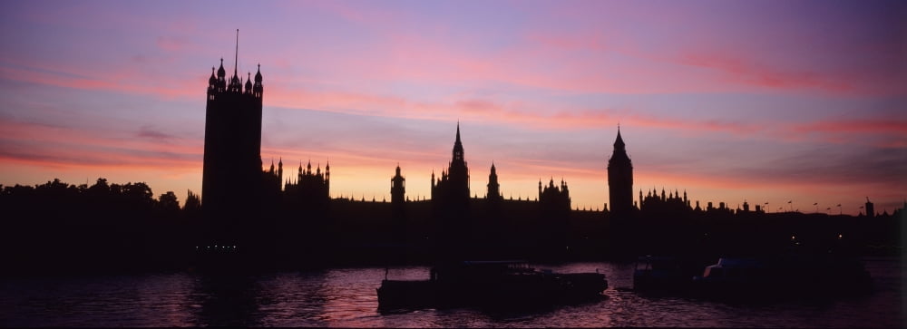 Silhouette Of Palace Of Westminster LondonEnglandUk Canvas Art - Marc Jackson Design Pics (44 x 16)