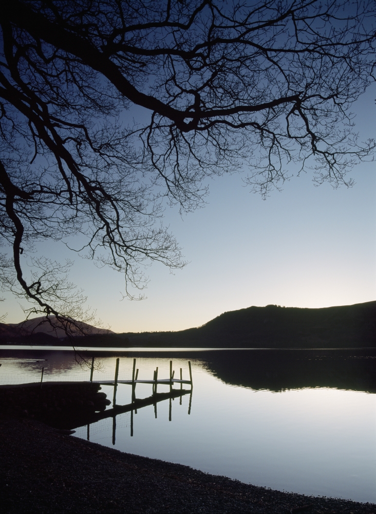 Silhouette Of Pier On Lake At Derwent Water Canvas Art - Ian Cumming Design Pics (13 x 18)