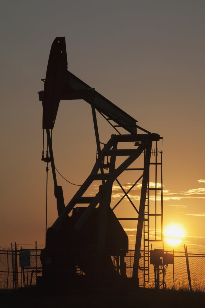 Silhouette Of Pumpjack With The Orange Glow Of The Sun Rising LongviewAlberta Canada Canvas Art - Michael Interisano Design Pics (24 x 38)