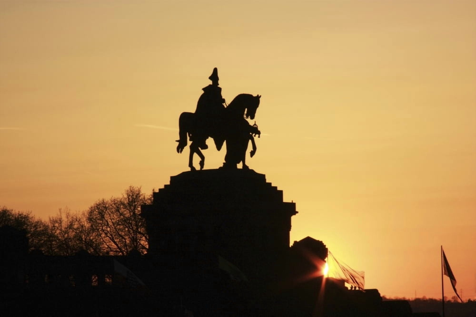 Silhouette Of Statue Of Kaiser Wilhelm I Koblenz Rheinland Pfalz Germany Canvas Art - Peter Zoeller Design Pics (19 x 12)