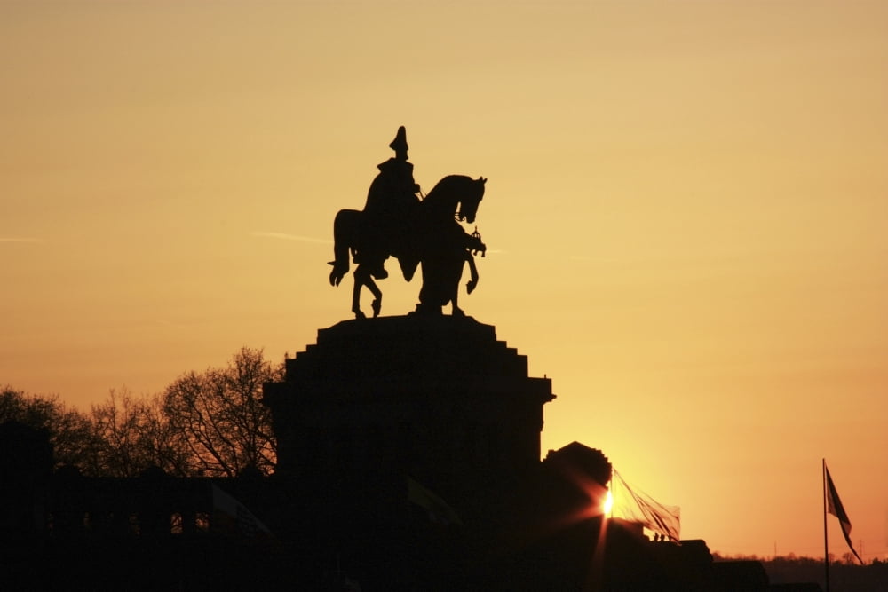 Silhouette Of Statue Of Kaiser Wilhelm I Koblenz Rheinland Pfalz Germany Canvas Art - Peter Zoeller Design Pics (38 x 24)