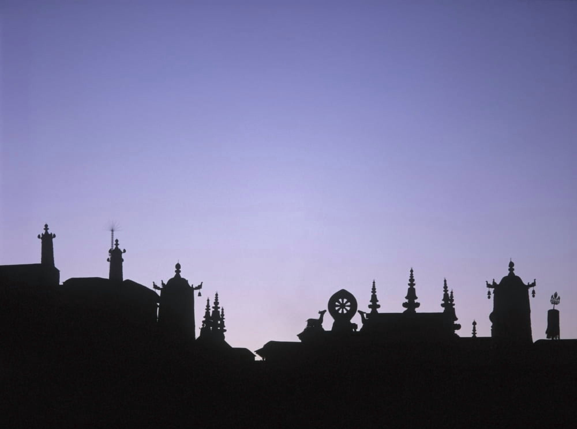 Silhouette Of The Front Of The Jokhang Temple Shortly Before Dawn Canvas Art - Ian Cumming Design Pics (34 x 26)