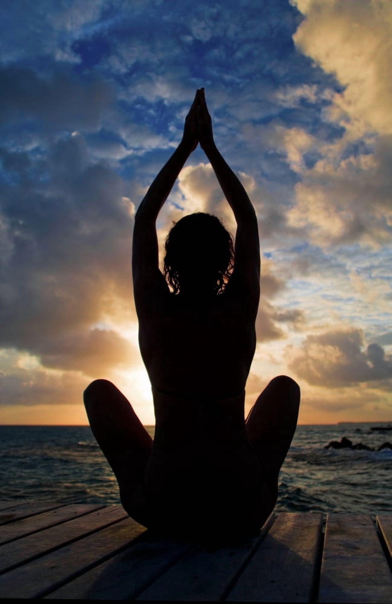 Silhouette Of Woman Doing Yoga On Oceanside Pier Canvas Art - M Swiet Productions Design Pics (22 x 36)